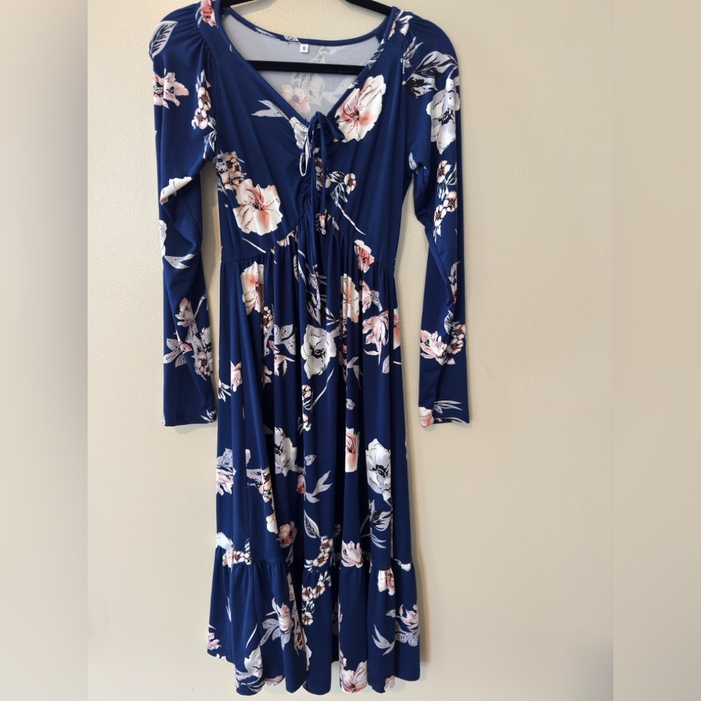 Auselily Floral Navy Blue Maxi Dress